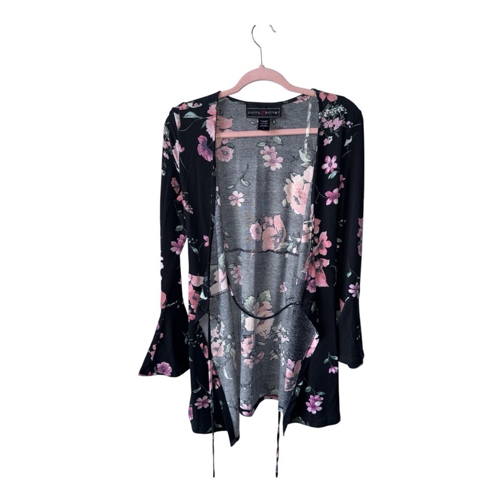 Polly Esther Black Floral Wrap Dress - Large - Picture 3 of 5